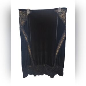 Express Vintage Y2k Black Velvet Slip with Gold Lace Trim